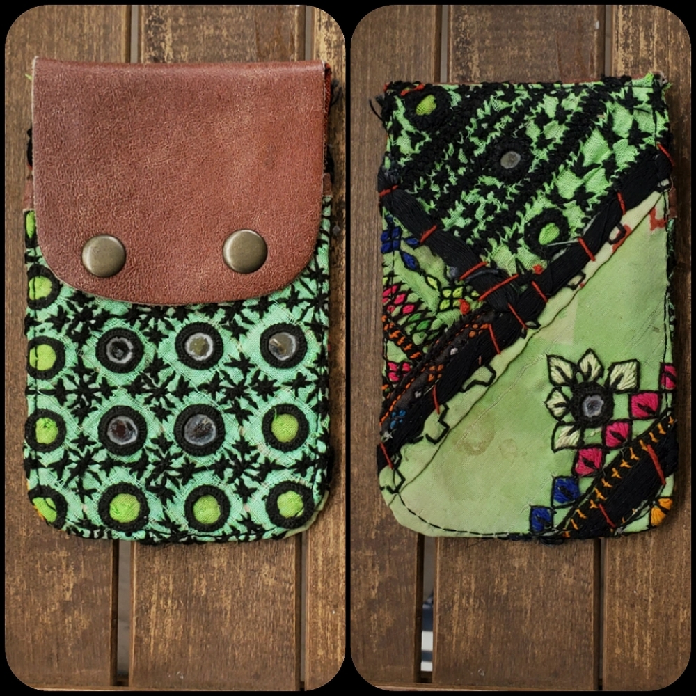 🧠🍳 Free People Boho Embroidered Repurposed vtg banjara hippie Wallet card case